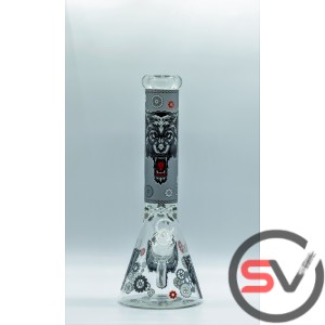 GEARED WEREWOLF GLASS BEAKER WATER PIPE 14inch (GLOW IN DARK)